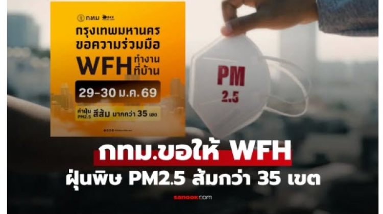 29-30 ม.ค.นี้  กทม.ขอความร่วมมือ WFH เลี่ยงฝุ่นวิกฤต ส้มกว่า 35 เขต