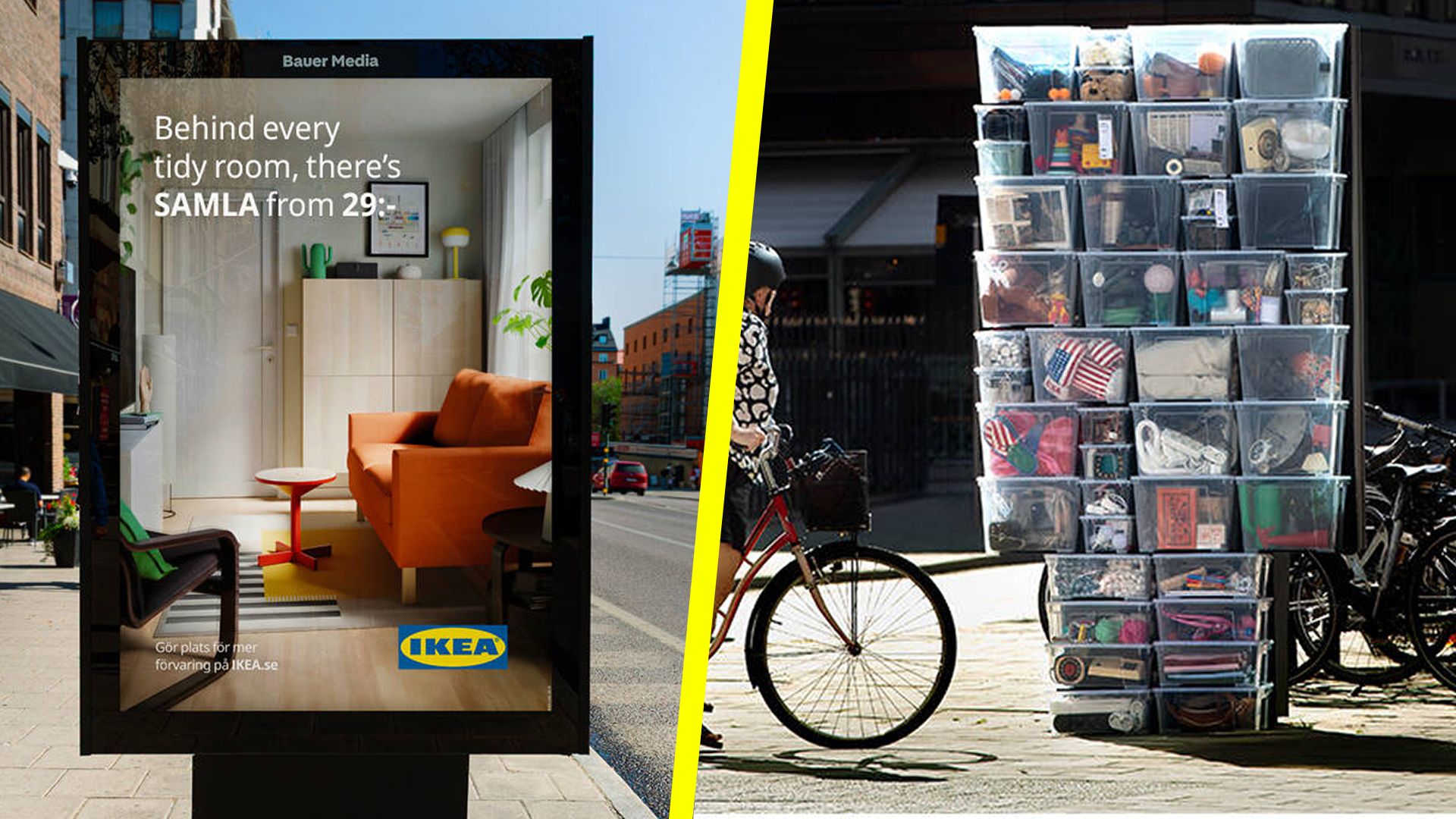 Ikea เผยเบื้องหลังบ้านเรียบร้อยด้วยบิลบอร์ดที่ซ่อนกล่อง Samla ไว้ข้างหลัง
