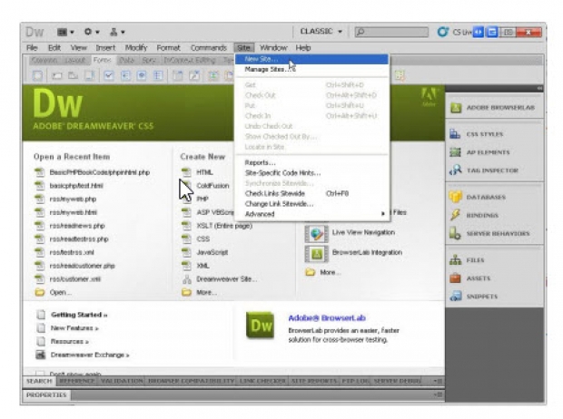 รูปแบบการสร้างไซต์ใน Dreamweaver 