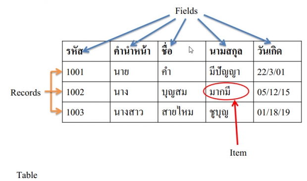 การสร้างตาราง (table)