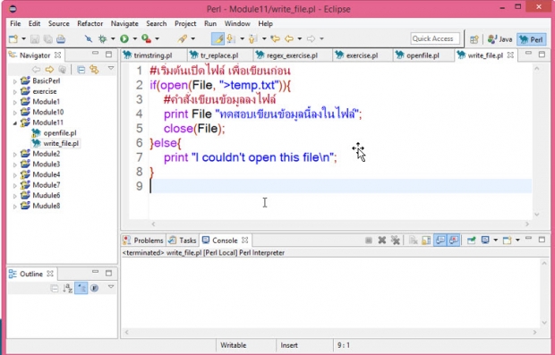 รูปแบบการเขียนข้อมูลลงไฟล์ perl