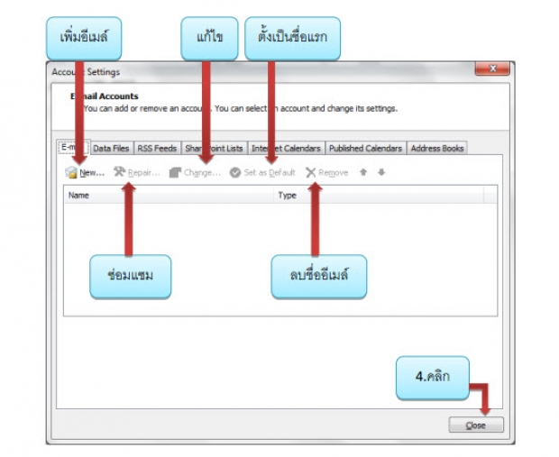 การแก้ไขแอคเคาท์ใน outlook 2010